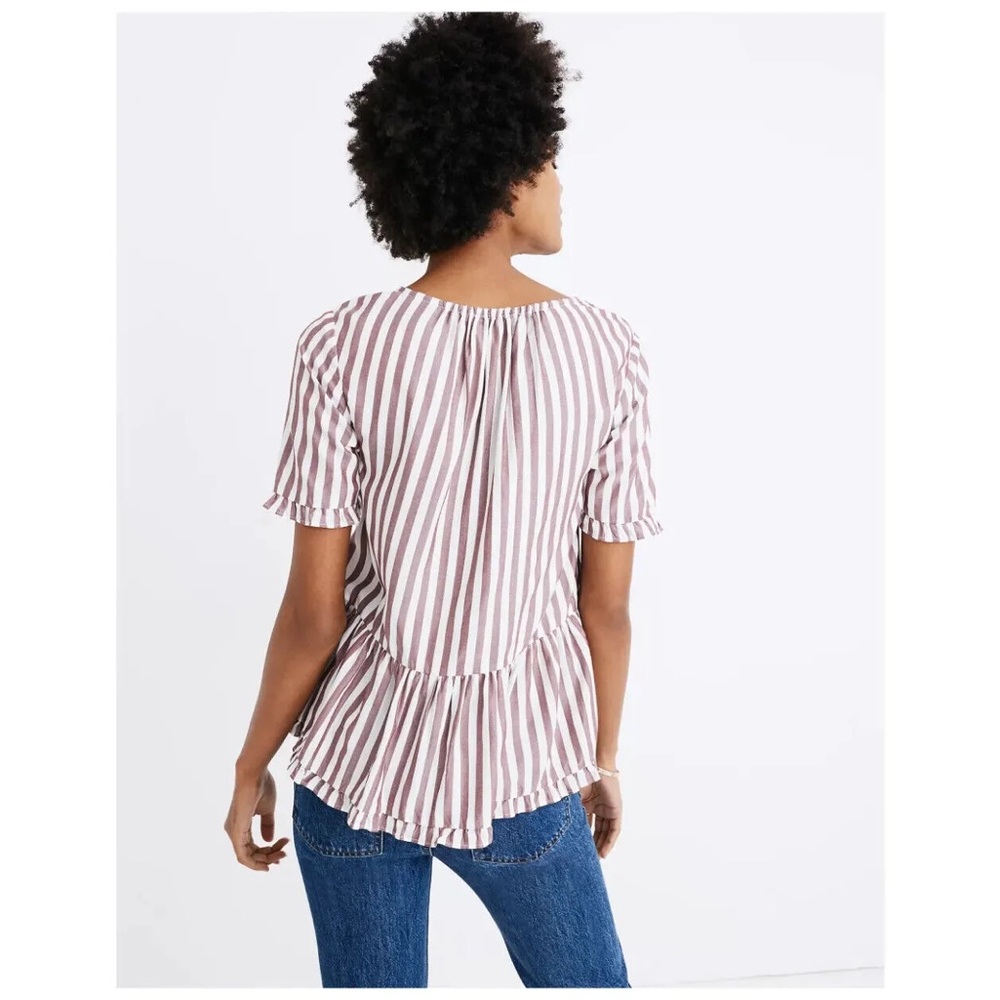 Madewell Stanza Ruffle Hem Top - Mauve Vertical Stripe (EUC, Size XS) - Picture 2 of 7